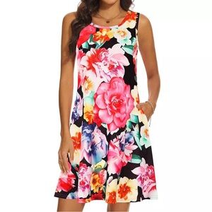 NWT Womens Colorful Floral Summer Tank Style Knit Dress / Small